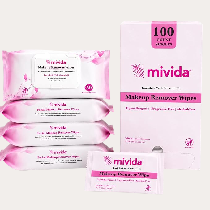 Hypoallergenic Makeup Remover Wipes Bulk Bundle | 100 makeup wipes individually wrapped + 200 Count Face Wipes (4 x 50)
