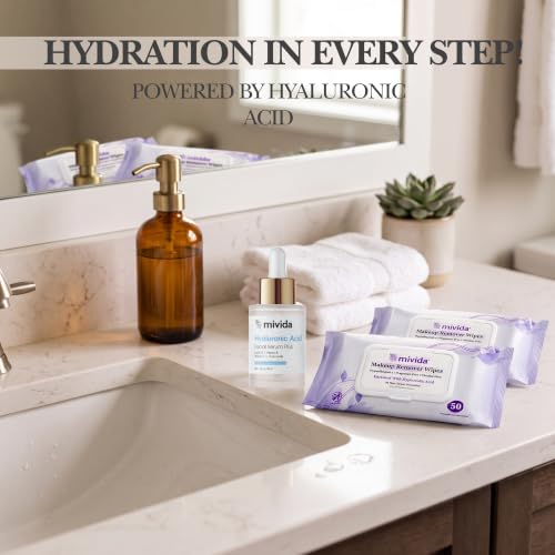Hyaluronic Acid Makeup Wipes 2x50ct + Hyaluronic Acid Face Serum, Trio Set
