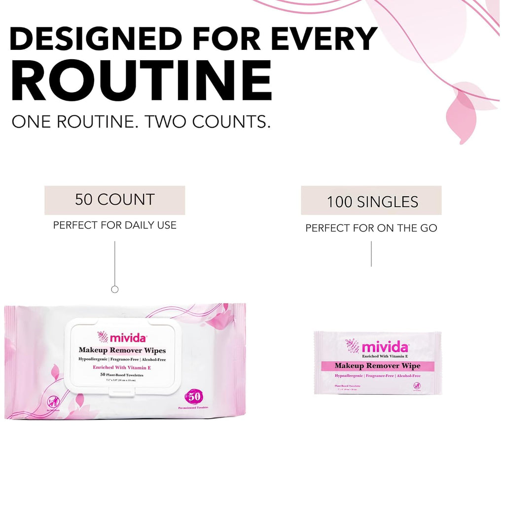 Hypoallergenic Makeup Remover Wipes Bulk Bundle | 100 makeup wipes individually wrapped + 200 Count Face Wipes (4 x 50)