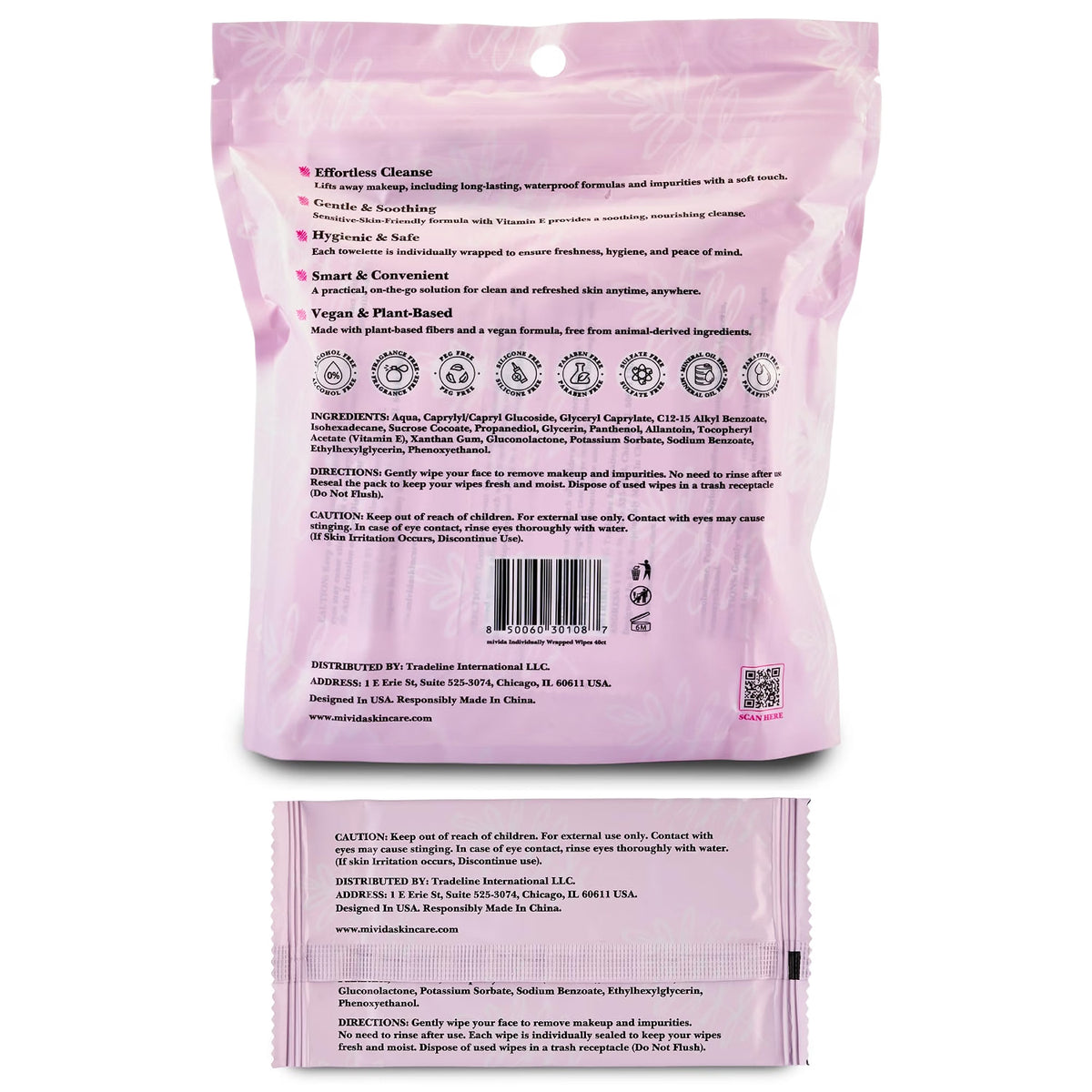 mivida Hypoallergenic Vitamin E Makeup Wipes Pouch, Vitamin E 40ct