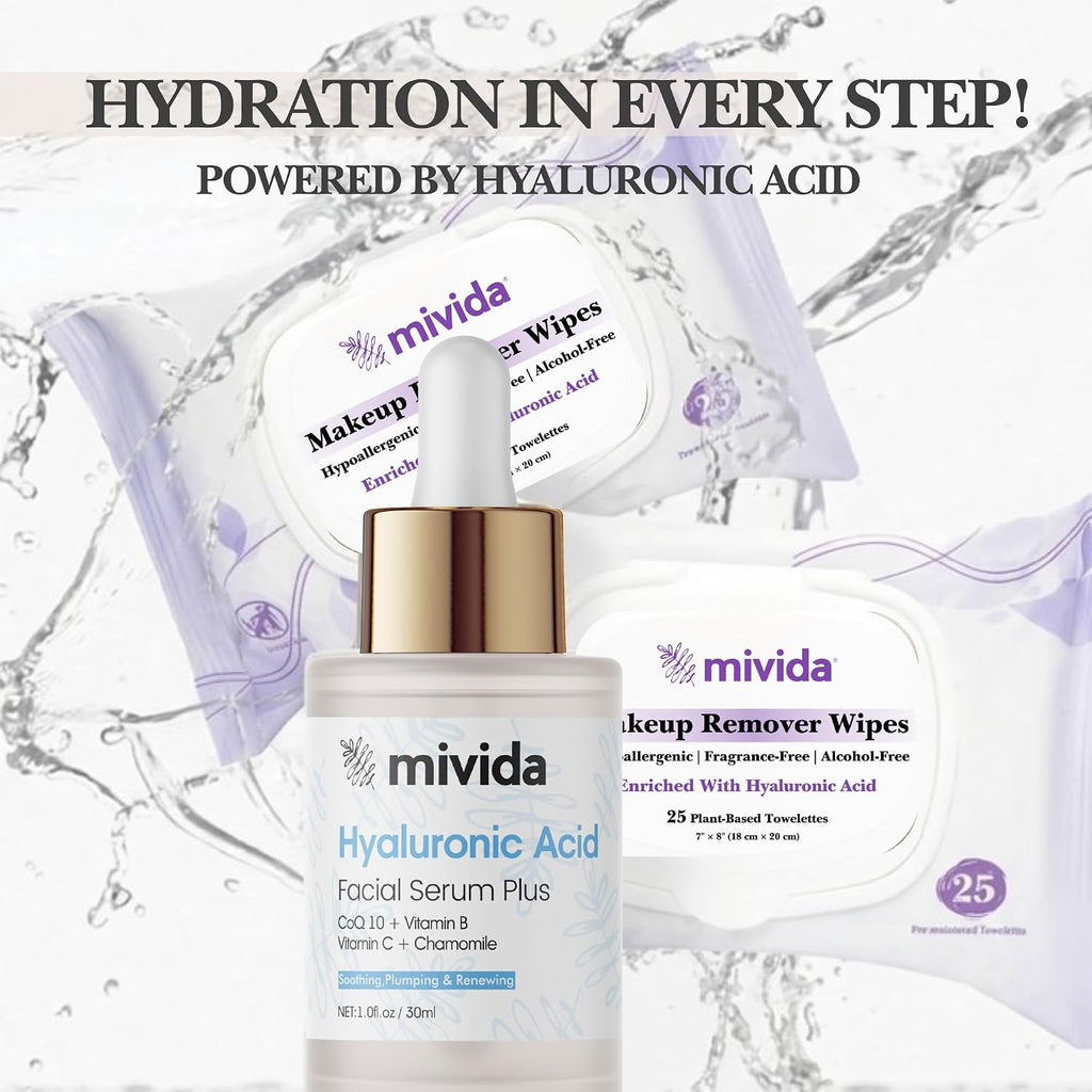 Hydrating Duo | 2 Pack 25 Count Makeup Remover Wipes + Hyaluronic Acid Face Serum