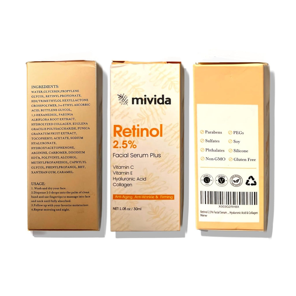 mivida 2.5% Retinol Serum – Wrinkle Reduction, Firming & Brightening (1 fl oz)