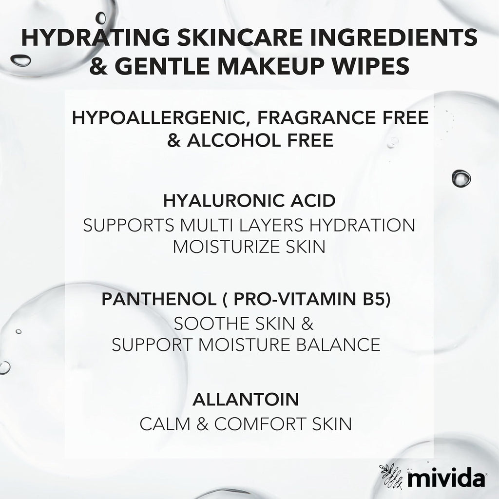 mivida Hypoallergenic Hyaluronic Acid Makeup Wipes, 4×50 Ct