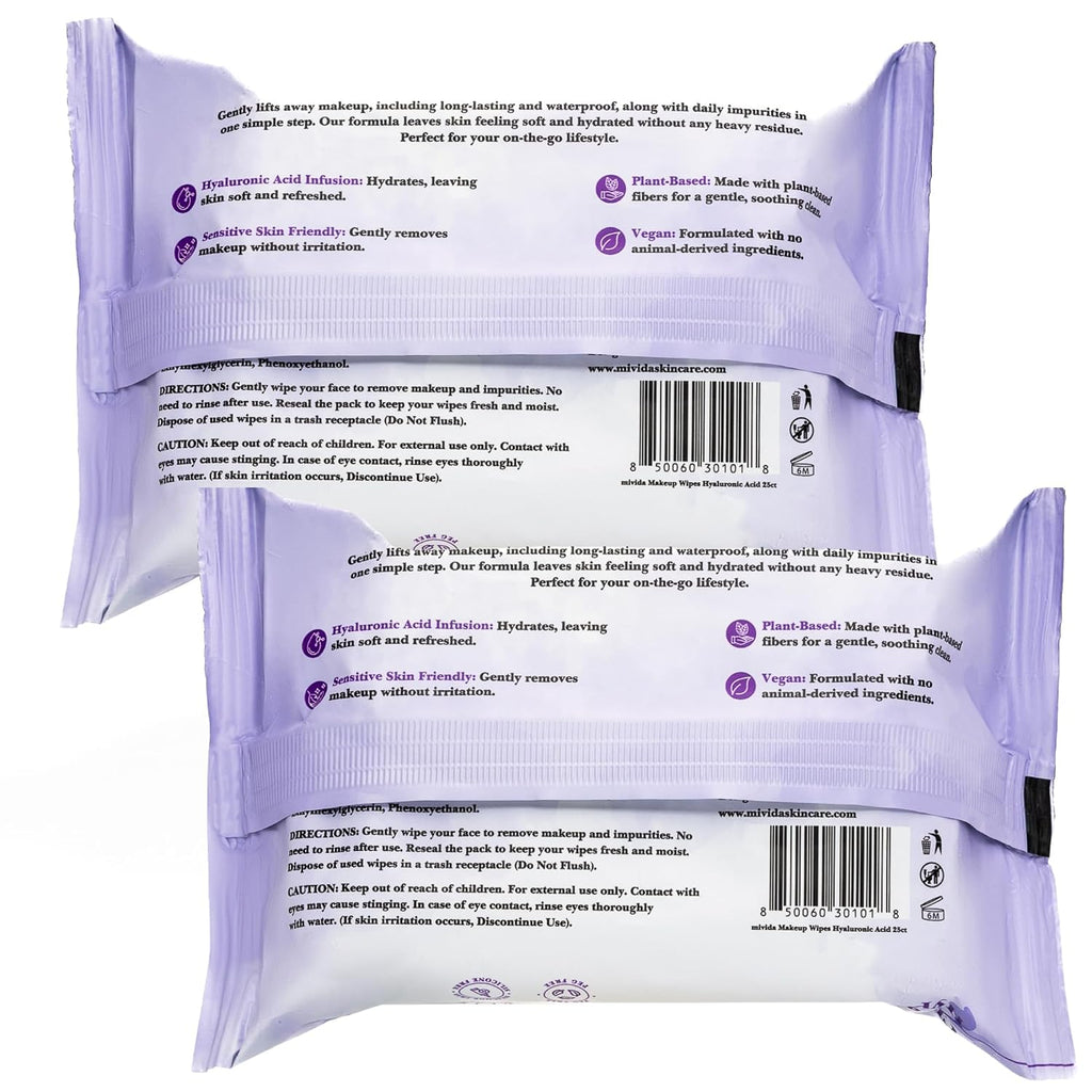 Hydrating Duo | 2 Pack 25 Count Makeup Remover Wipes + Hyaluronic Acid Face Serum