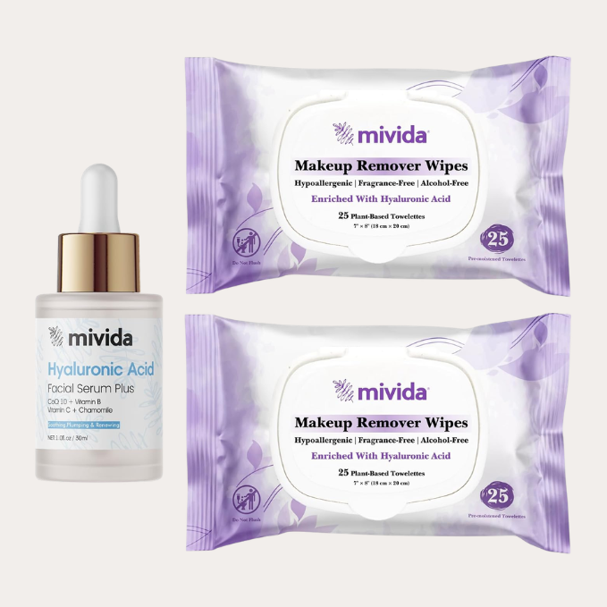 Hydrating Duo | 2 Pack 25 Count Makeup Remover Wipes + Hyaluronic Acid Face Serum