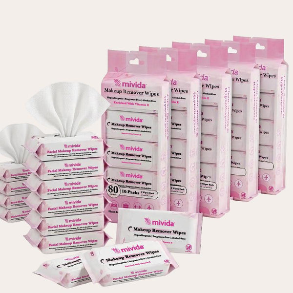 mivida Hypoallergenic Mini Makeup Remover Wipes with Vitamin E, (50PacksX8 wipes)