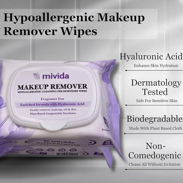 Hypoallergenic Makeup Remover Biodegradable Wipes with Hyaluronic Acid | 2 x 25 Count - Image 3