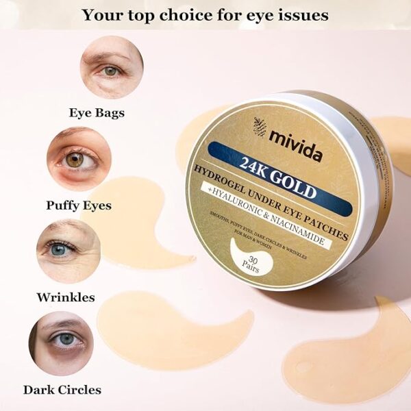 Under Eye Patches 24K Gold with Hyaluronic Acid & Niacinamide | Biodegradable | 60 Pcs - Image 6