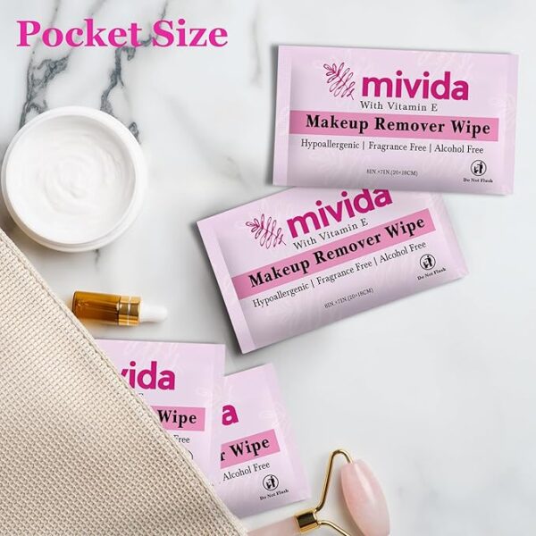 Hypoallergenic Individually Wrapped Makeup Remover Wipes with Vitamin E | 100 Count - Image 3