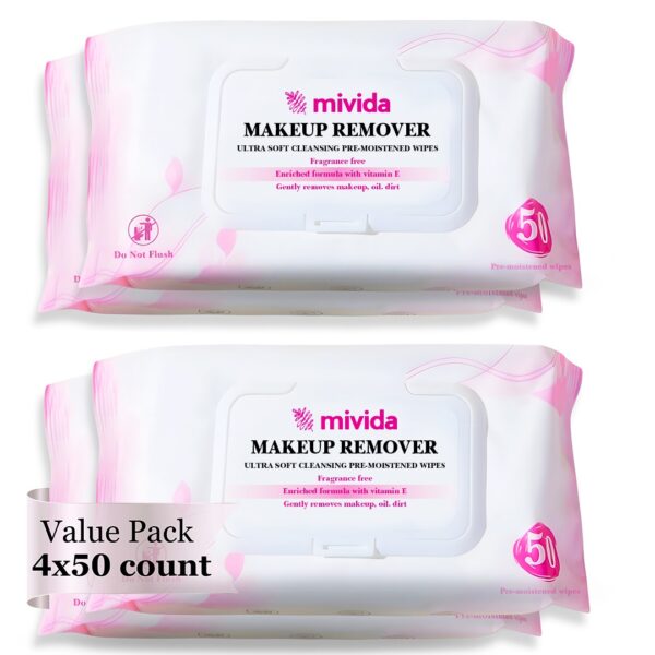Hypoallergenic Makeup Remover Wipes | 4x50 Count Value Pack - Image 1