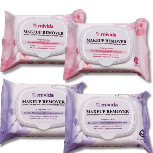 mivida Hypoallergenic Makeup Remover Wipes Bundle | Biodegradable Facial Cleansing & Towelettes Make up Remover Face Wipes | Alcohol-Free Makeup Wipes With Vitamin E & Hyaluronic Acid Total 100 Count - Image 9