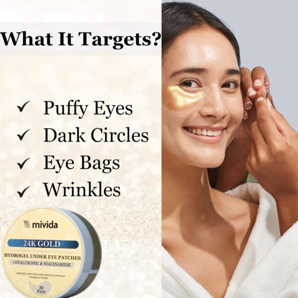 mivida Biodegradable Gold Under Eye Patches With Hyaluronic Acid & Niacinamide + Pure Hyaluronic Acid Facial Serum Bundle | Alcohol Free | For All Skin Types  Beauty & Personal Care - Image 9