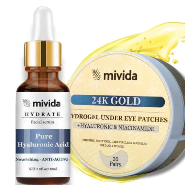 mivida Biodegradable Gold Under Eye Patches With Hyaluronic Acid & Niacinamide + Pure Hyaluronic Acid Facial Serum Bundle | Alcohol Free | For All Skin Types  Beauty & Personal Care - Image 8