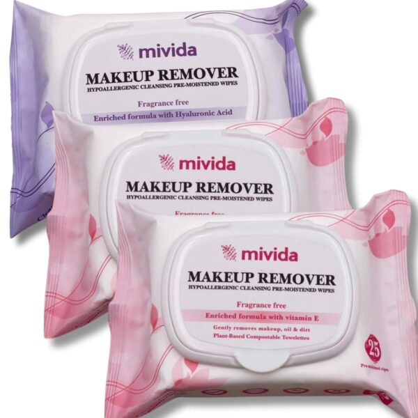mivida Hypoallergenic Makeup Remover Wipes Bundle | Biodegradable Facial Cleansing & Towelettes Make up Remover Face Wipes | Alcohol-Free Makeup Wipes With Vitamin E & Hyaluronic Acid Total 75 Count - Image 9