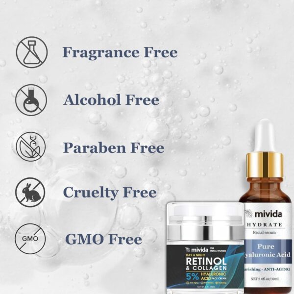 mivida Retinol Cream For Face With 5% Hyaluronic Acid and Collagen for women and men + Pure Hyaluronic Acid Facial Serum Bundle | Anti Aging Set | Non-Greasy, Lightweight | For All Skin Types  Beauty & Personal Care - Image 14