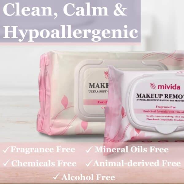 mivida Hypoallergenic Makeup Remover Wipes Bundle | Biodegradable Facial Cleansing, Facial Towelettes Make up Remover Wipes, Alcohol-Free Makeup Wipes Pack 50 ct Vitamin E + 2 x 25 ct Vitamin E - Image 11