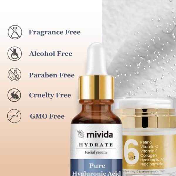 mivida Advanced Retinol Cream for Face - All-In-One Anti-Wrinkle Collagen moisturizer for Face & Neck + Pure Hyaluronic Acid Facial Serum Bundle | Alcohol Free | For All Skin Types - Image 12
