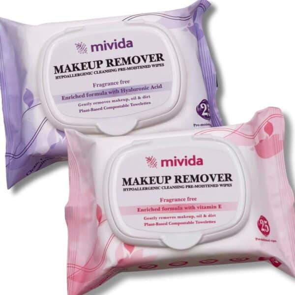 mivida Hypoallergenic Makeup Remover Wipes Bundle | Biodegradable Facial Cleansing & Towelettes Make up Remover Face Wipes | Alcohol-Free Makeup Wipes 2 x 25c Hyaluronic & Vitamin E - Image 9