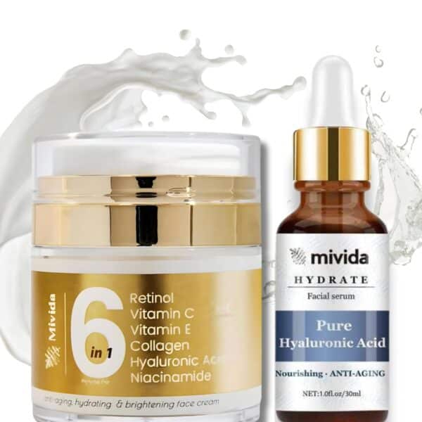 mivida Advanced Retinol Cream for Face - All-In-One Anti-Wrinkle Collagen moisturizer for Face & Neck + Pure Hyaluronic Acid Facial Serum Bundle | Alcohol Free | For All Skin Types - Image 7