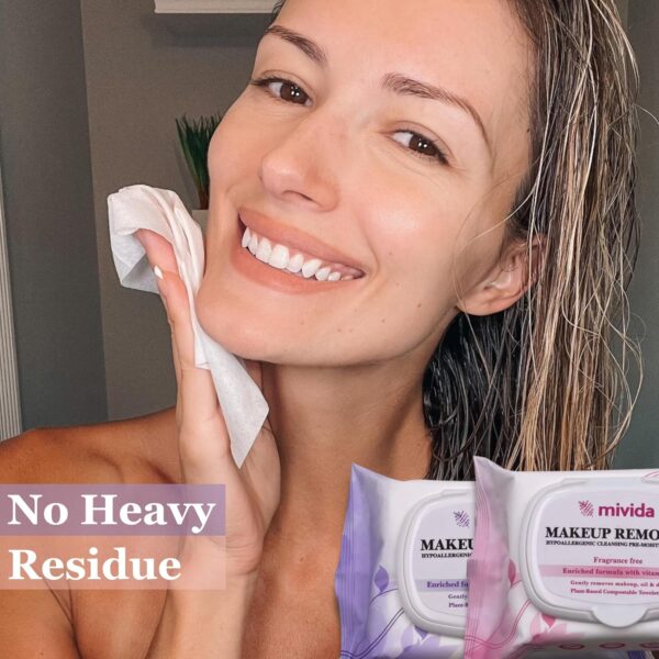 mivida Hypoallergenic Makeup Remover Wipes Bundle | Biodegradable Facial Cleansing & Towelettes Make up Remover Face Wipes | Alcohol-Free Makeup Wipes With Vitamin E & Hyaluronic Acid Total 75 count  Beauty & Personal Care - Image 13